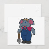 Carte Postale Éléphant fermier avec pelle (Devant / Derrière)