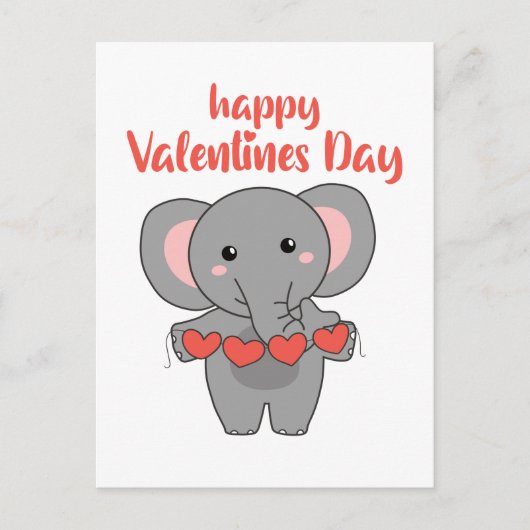 Carte Postale Elephant For Valentine's Day Cute Animals (Devant)