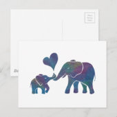 Carte Postale Elephant Hugs Rainbow Maman et bébé avec coeur (Devant / Derrière)