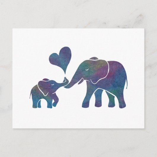 Carte Postale Elephant Hugs Rainbow Maman et bébé avec coeur (Devant)