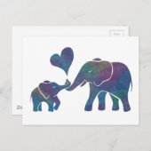 Carte Postale Elephant Hugs Rainbow Maman et bébé avec coeur (Devant / Derrière)