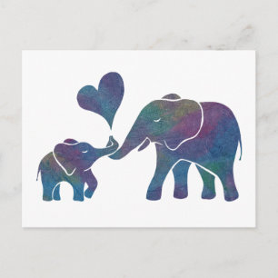 Carte Postale Elephant Hugs Rainbow Maman et bébé avec coeur