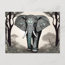 Carte Postale Eléphant majestueux avec Motifs tribaux ornés