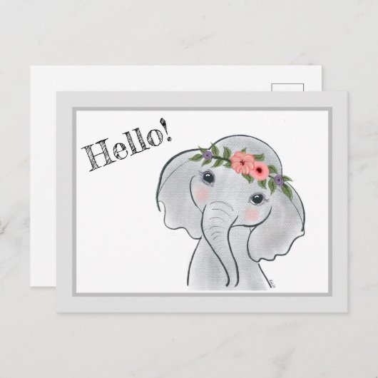 Carte Postale Eléphant mignon (Devant / Derrière)