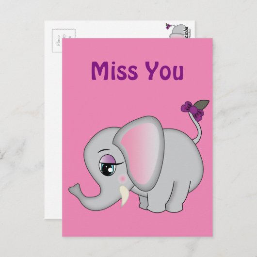 Carte Postale Eléphant mignon (Devant / Derrière)