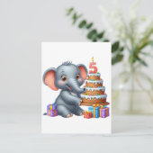 Carte Postale Éléphant Mignon 5ème Anniversaire (Debout devant)