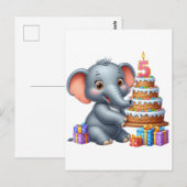 Carte Postale Éléphant Mignon 5ème Anniversaire (Devant / Derrière)