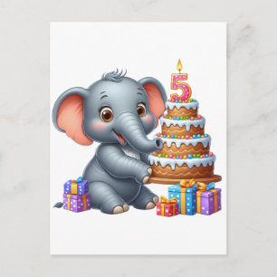 Carte Postale Éléphant Mignon 5ème Anniversaire