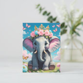 Carte Postale Eléphant mignon avec couronne de fleurs (Debout devant)