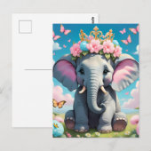 Carte Postale Eléphant mignon avec couronne de fleurs (Devant / Derrière)