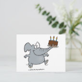 Carte Postale éléphant mignon avec gâteau d'anniversaire au choc (Debout devant)