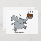 Carte Postale éléphant mignon avec gâteau d'anniversaire au choc (Devant / Derrière)