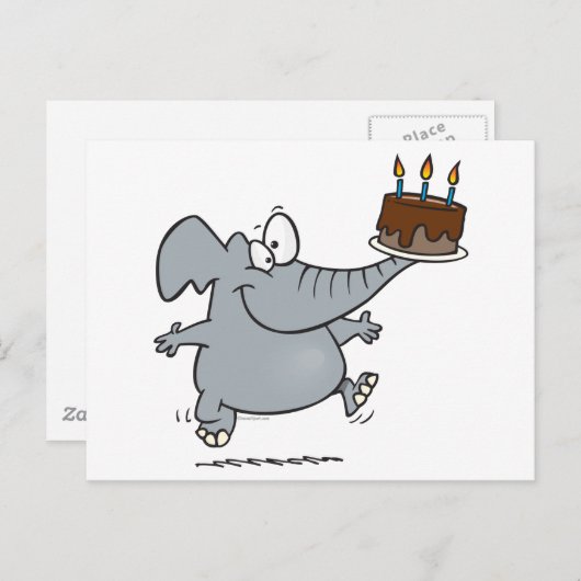 Carte Postale éléphant mignon avec gâteau d'anniversaire au choc (Devant / Derrière)