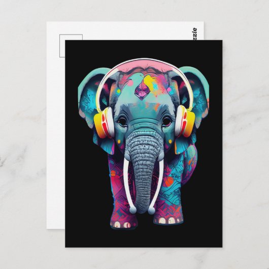 Carte Postale Eléphant mignon bébé avec casque (Devant / Derrière)