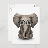 Carte Postale Eléphant mignon bébé avec lunettes de lecture Blan (Devant / Derrière)
