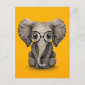 Carte Postale Eléphant mignon bébé avec lunettes de lecture Jaun (Devant)