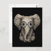 Carte Postale Eléphant mignon bébé avec lunettes de lecture Noir (Devant / Derrière)