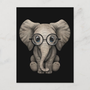 Carte Postale Eléphant mignon bébé avec lunettes de lecture Noir