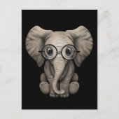 Carte Postale Eléphant mignon bébé avec lunettes de lecture Noir (Devant)