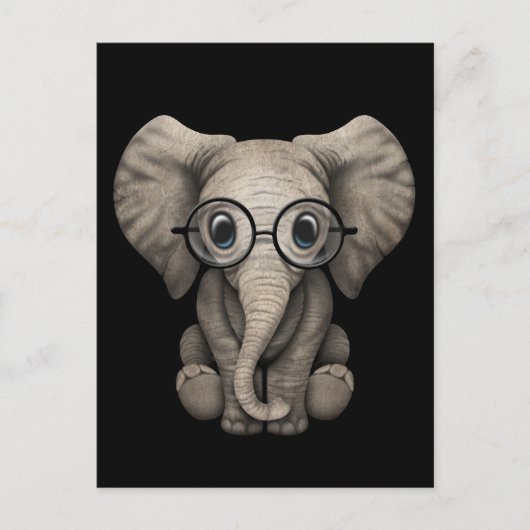 Carte Postale Eléphant mignon bébé avec lunettes de lecture Noir (Devant)