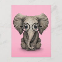 Eléphant mignon bébé avec lunettes de lecture rose