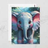 Carte Postale Eléphant mignon dans la pluie (Devant / Derrière)