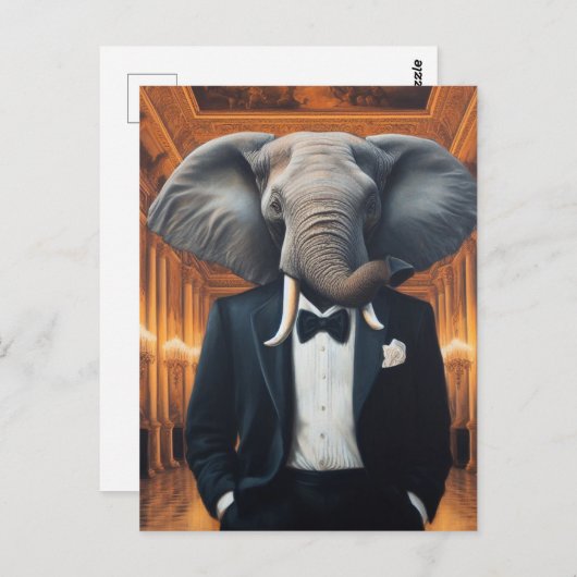 Carte Postale Eléphant mignon dans un Tux (Devant / Derrière)