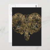 Carte Postale Eléphant mignon dessiné à la main Fleur de henné (Devant / Derrière)