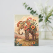 Carte Postale Éléphant mignon félicitations style d'art populair (Debout devant)
