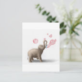 Carte Postale éléphant mignon soufflant les bulles roses (Debout devant)