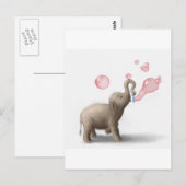 Carte Postale éléphant mignon soufflant les bulles roses (Devant / Derrière)