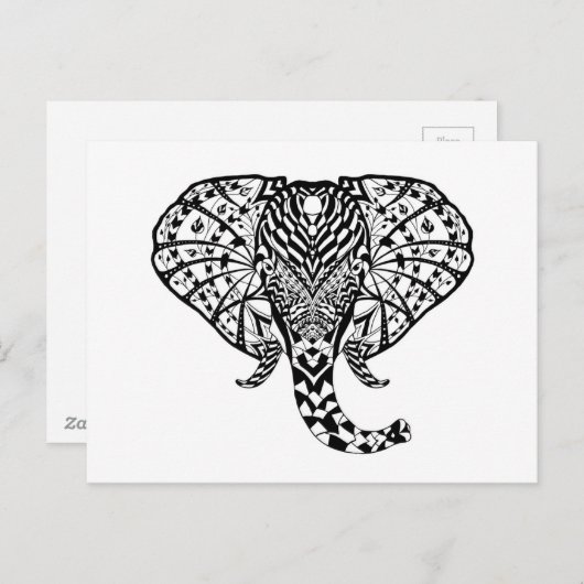Carte Postale Eléphant Motif ethnique (Devant / Derrière)