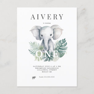 Carte Postale Eléphant Neutral Cute Premier Anniversaire Invitat