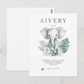Carte Postale Eléphant Neutral Cute Premier Anniversaire Invitat (Devant / Derrière)