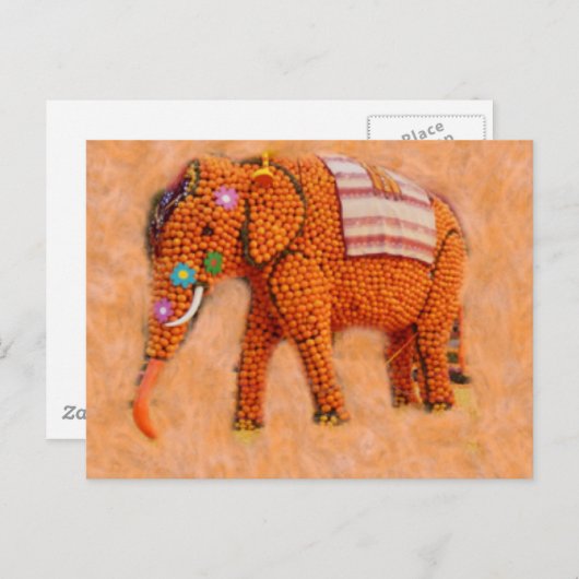 Carte Postale Eléphant orange (Devant / Derrière)