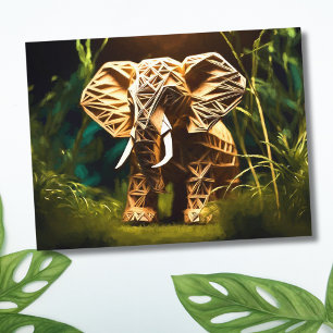 Carte Postale Eléphant Origami en bois