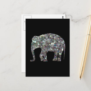 Carte Postale Éléphant pailleté en mosaïque argentée scintillant