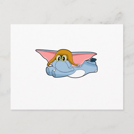 Carte Postale Éléphant Pilote Chapeau Pilote (Devant)