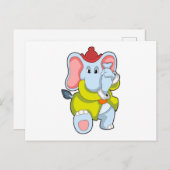 Carte Postale Éléphant pompier avec trompe (Devant / Derrière)