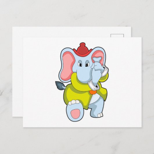 Carte Postale Éléphant pompier avec trompe (Devant / Derrière)