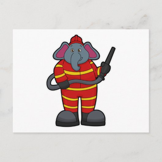 Carte Postale Éléphant pompier avec tuyau (Devant)