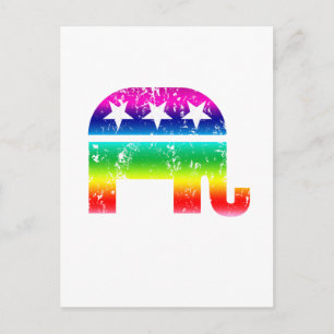 Carte Postale Eléphant républicain original dénudé Arc-en-ciel
