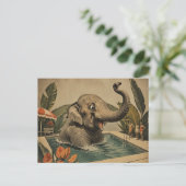 Carte Postale Éléphant Rétro dans la piscine (Debout devant)