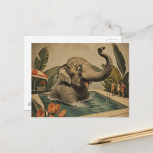 Carte Postale Éléphant Rétro dans la piscine