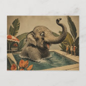 Carte Postale Éléphant Rétro dans la piscine (Devant)