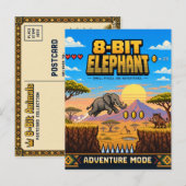 Carte Postale Éléphant, Rétro Pixel Art 8-Bit (Devant / Derrière)