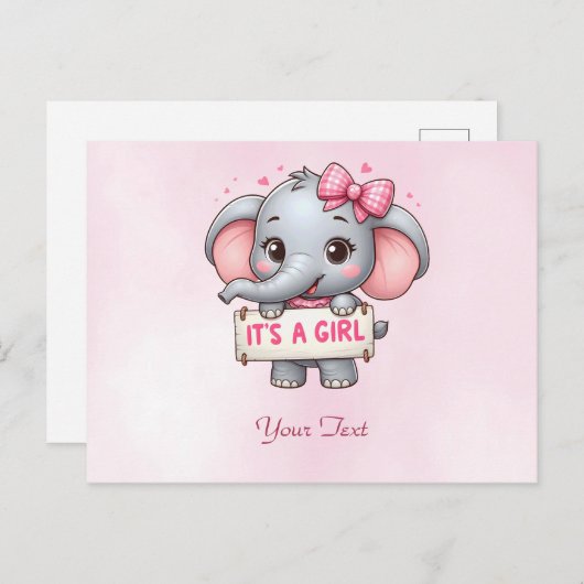 Carte postale Eléphant rose (Devant / Derrière)