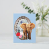 Carte Postale Eléphant, Rose Et Cadre (Debout devant)