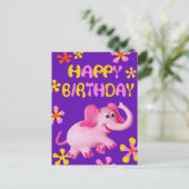Carte Postale Eléphant rose Joyeux anniversaire (Debout devant)