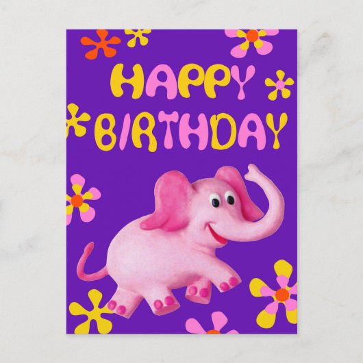 Carte Postale Eléphant rose Joyeux anniversaire (Devant)